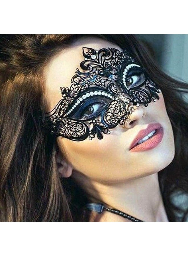 Campsis Campsis Women's Masquerade Mask Black Mardi Gras Masks Rhinestone Venetian Mask Halloween Ball Party Nightclub Masks for Women - Image 3