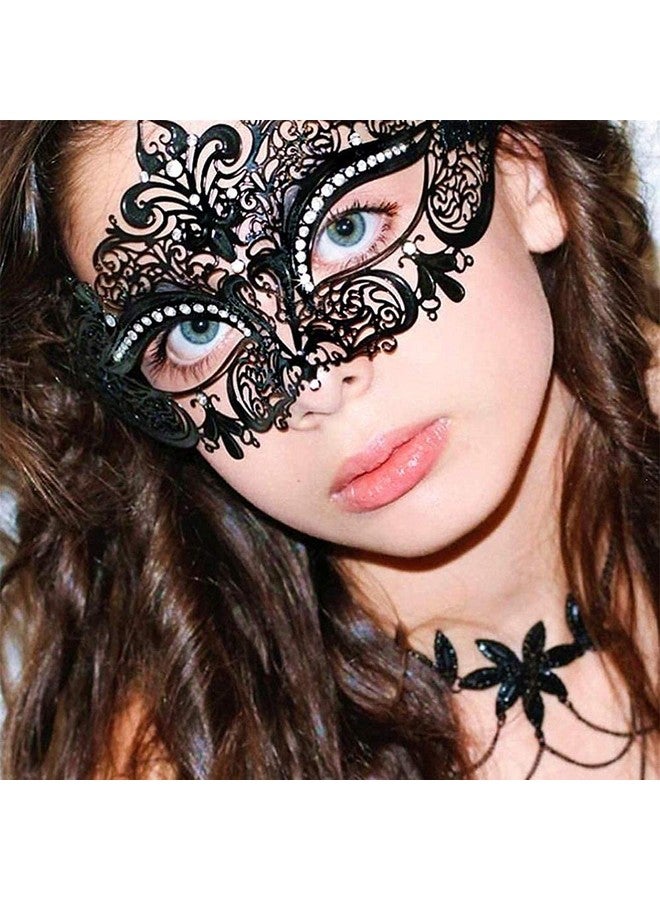 Campsis Campsis Women's Masquerade Mask Black Mardi Gras Masks Rhinestone Venetian Mask Halloween Ball Party Nightclub Masks for Women - Image 4