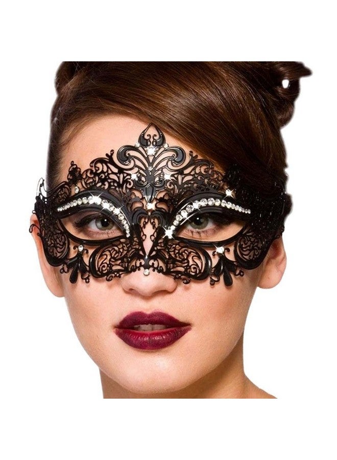 Campsis Campsis Women's Masquerade Mask Black Mardi Gras Masks Rhinestone Venetian Mask Halloween Ball Party Nightclub Masks for Women - Image 1