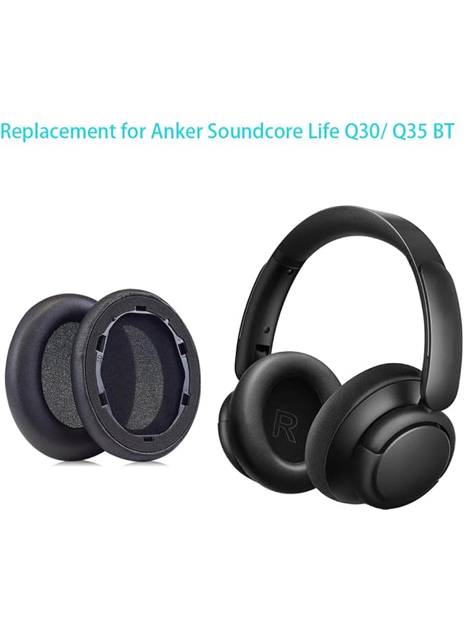 إيروريكس وسائد أذن بديلة لسماعات الرأس Soundcore Life Q30 Q30Bt Soundcore مع غطاء جلدي وغطاء للأذن باللون الأسود - Image 3