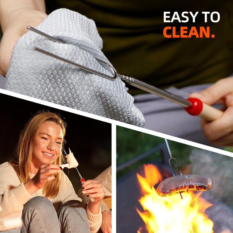 KORNIFUL 6 pack Smores Sticks for Fire Pit, 32 Inch Marshmallow Roasting long Skewers kit for Campfire - Hot Dog Fork Portable Extendable Stainless Steel Outdoor Trips Accessories - Image 5