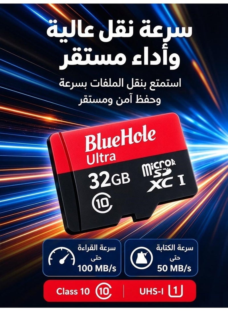 بلو هول بطاقة ذاكرة TF عالية السرعة 32 جيجابايت من BlueHole، بطاقة مايكرو إس دي، بطاقة ذاكرة مقاومة للماء والصدمات لكاميرات لوحة القيادة والمراقبة - Image 2