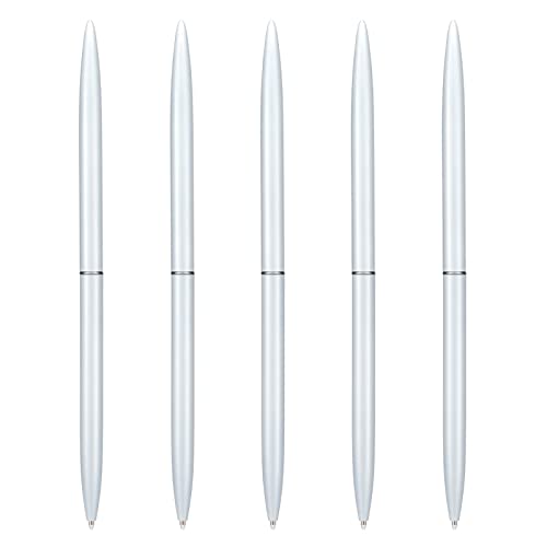 Wikult 5 Pieces Ballpoint Pen Set, Black Ink Slim Lightweight Smooth Writing Metal Pen, for Business Office Teacher Student Wedding Guest (White) - Image 1