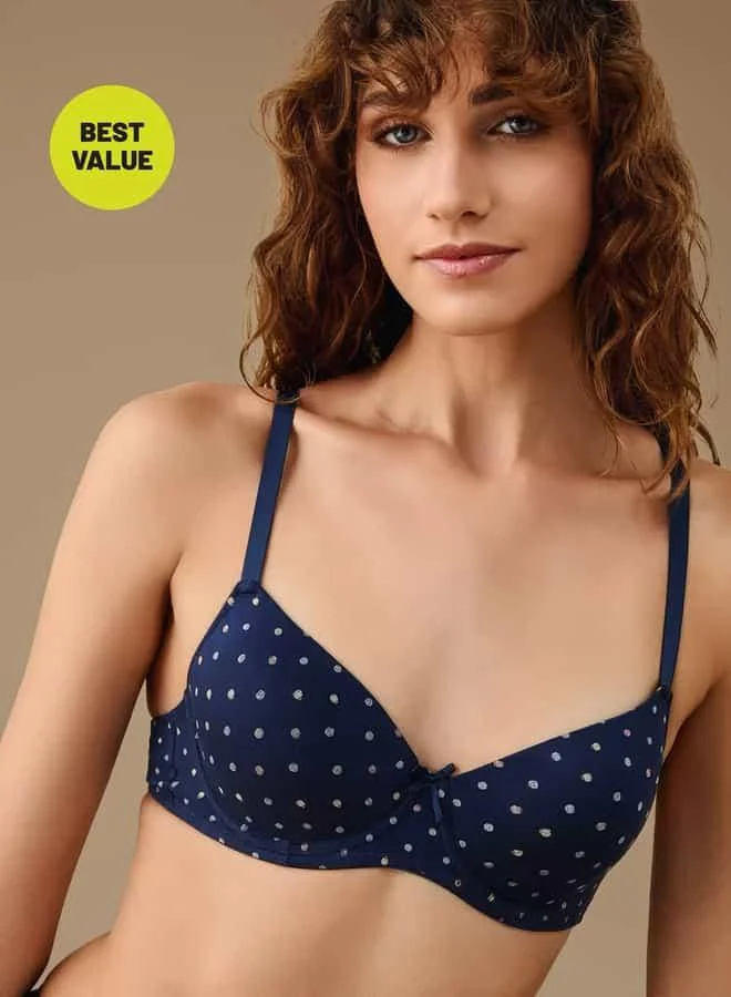 Splash FAV All-Over Polka Dot Print Bra with Hook and Eye Closure