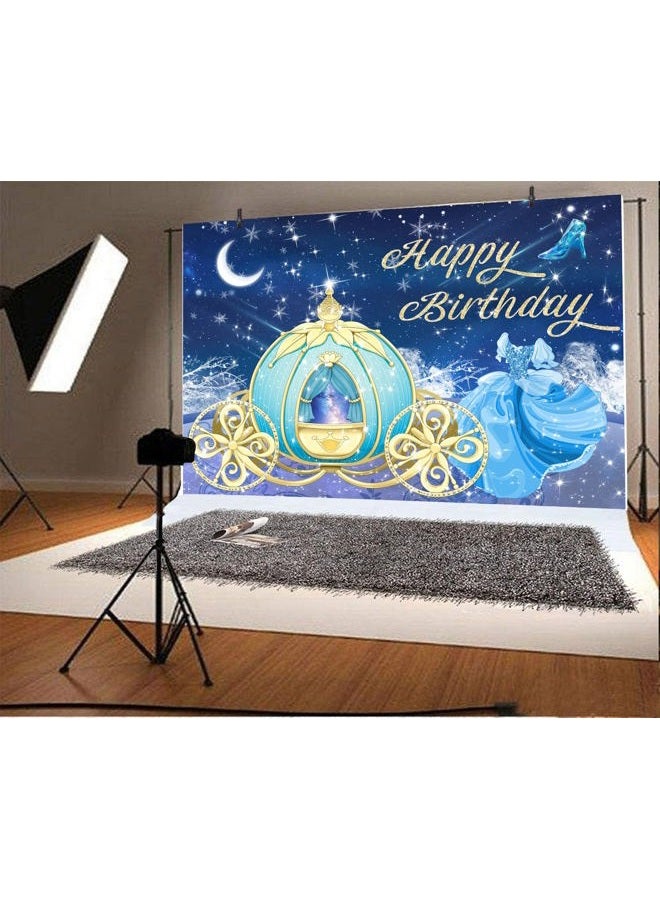 withu Withu Dreamy Blue Happy Birthday Backdrop Princess Fairy Tale Glitter Gold Pumpkin Carriage Prom Dress Party Banner for Girls Cake Desk Decor Photography Background 7x5ft  - Image 2