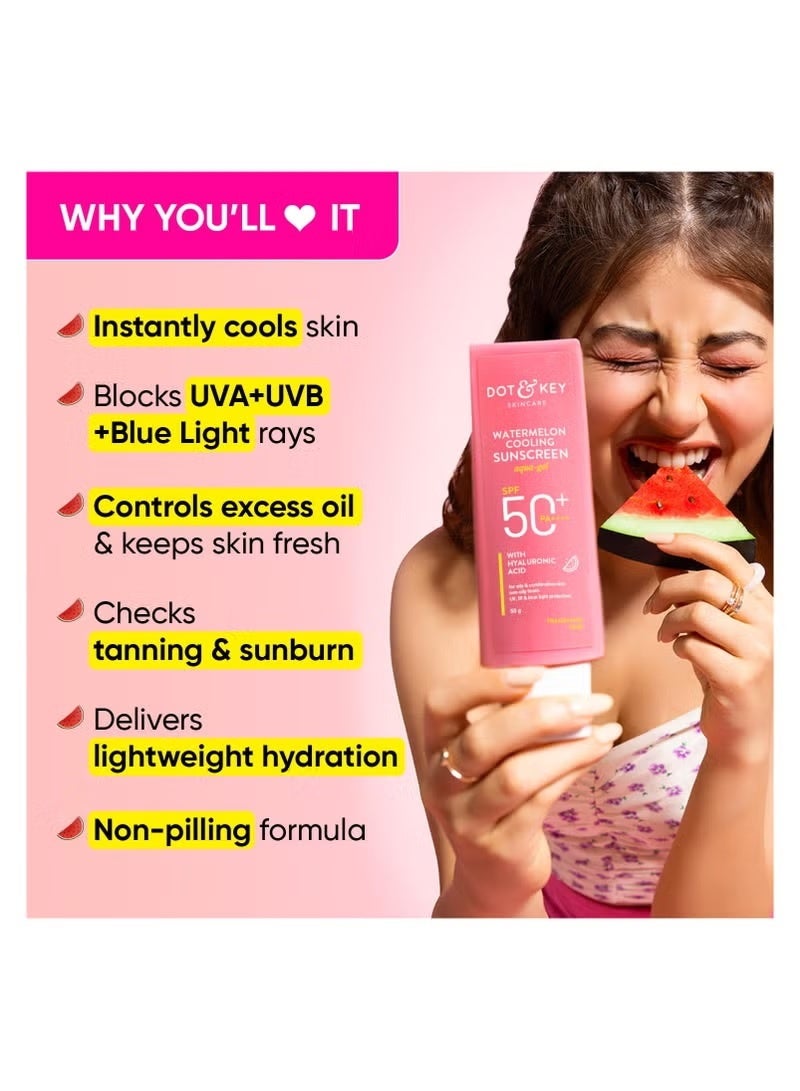 Dot & Key Watermelon SPF 50 PA+++ Sunscreen with Hyaluronic Acid | Cooling, Hydrating, No White Cast | UV/UVB + Blue Light Defense | 50g - Image 3