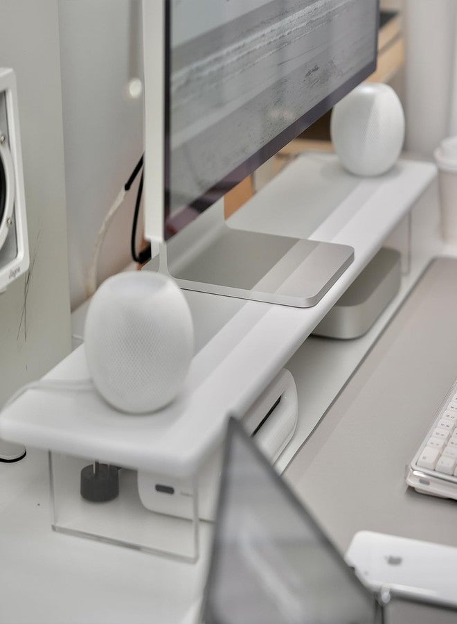 ROCDEER Bamboo Monitor Stand Riser with Acrylic Legs for Desk, 31.5 Inches Desktop Shelf Supports for PC Computer Monitor, Laptops, Printer, Speakers (White) - Image 3