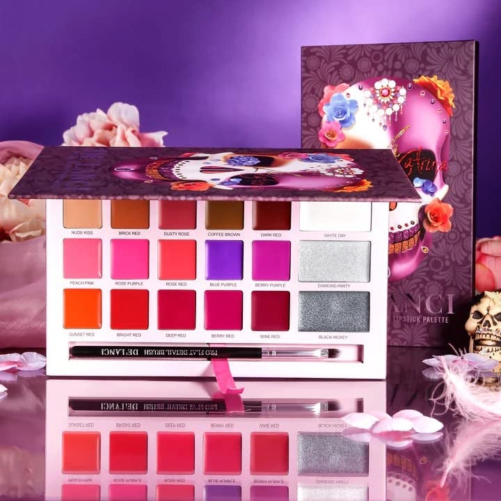 COSLUXE x DELANCI Lipstick Palette 18 Color Lip Palette Soft Moisturizing Long Lasting Smudge Proof Matte Lipstick Set Red Black White Silver Metallic Bright Glitter Lipstick Makeup - Image 1