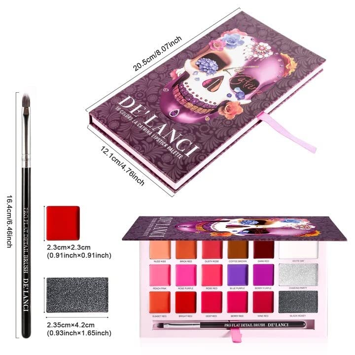 COSLUXE x DELANCI Lipstick Palette 18 Color Lip Palette Soft Moisturizing Long Lasting Smudge Proof Matte Lipstick Set Red Black White Silver Metallic Bright Glitter Lipstick Makeup - Image 3