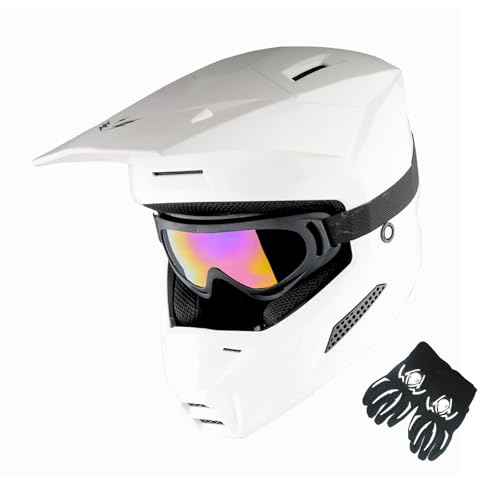 1Storm Youth Motocross Helmet ATV BMX MX Dirt Bike Go Kart Skate Kids Helmet Multi Sports Teenager Glossy White + Goggles + Gloves Bundle - Image 1