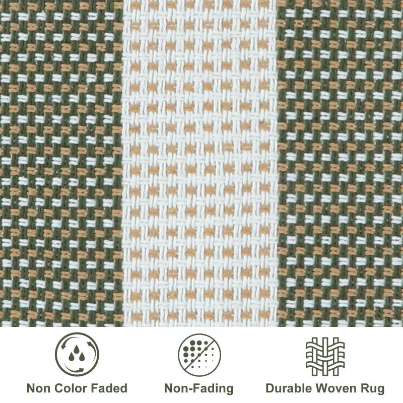 LEEVAN Outdoor Patio Rug 3x5, Washable Striped Front Porch Mat, Spring Colorful Outside Entryway Rug, Woven Welcome Doormat Green and White Buffalo Backyard Layered Mat for Entrance/Go Away/Deck - Image 3