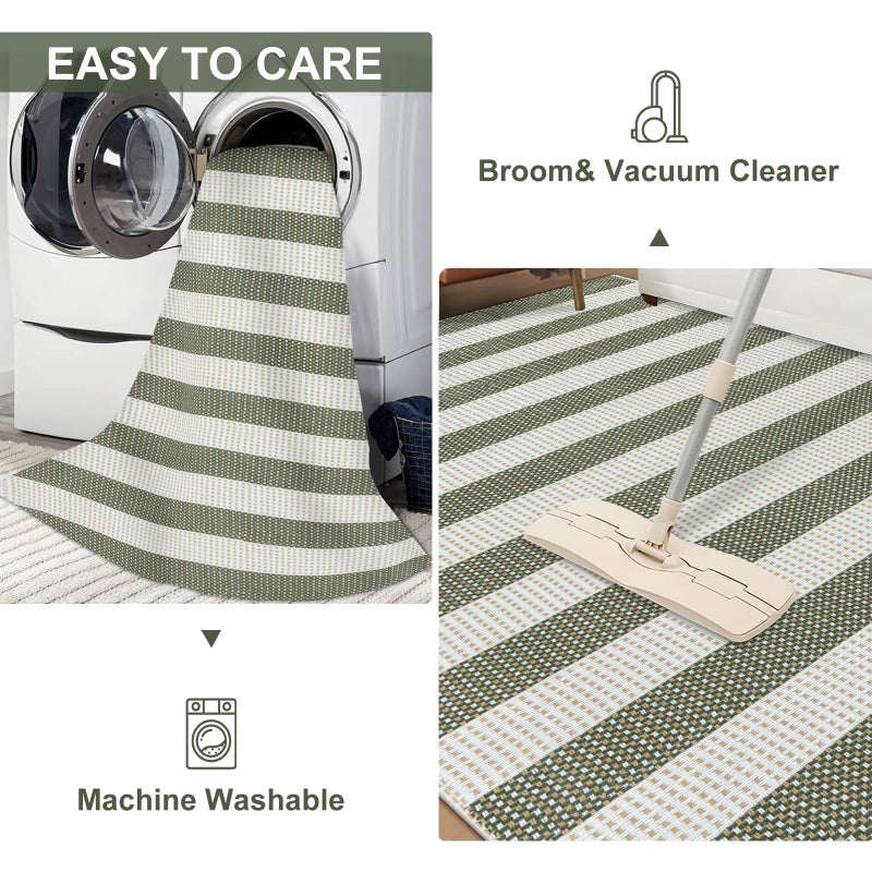 LEEVAN Outdoor Patio Rug 3x5, Washable Striped Front Porch Mat, Spring Colorful Outside Entryway Rug, Woven Welcome Doormat Green and White Buffalo Backyard Layered Mat for Entrance/Go Away/Deck - Image 4