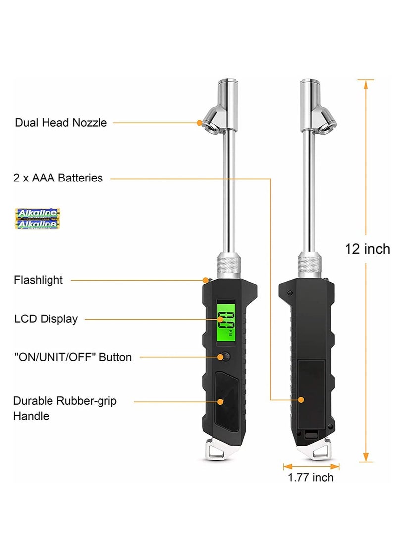 Generic - Digital Tire Pressure Gauge 230 PSI Heavy Duty Dual Head for Truck and RV with Backlit LCD and Flashlight with Keyring Tyre Air Inflator Gauge With Flexible Hose for Cars Motorbike - Image 1