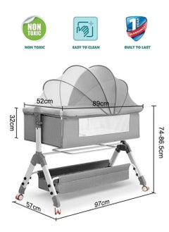 PURADAY 4 in1 Baby Folding Crib, Portable Nursery Center Baby Bassinet Bedside Sleeper with Diaper Changing Station, Easy Folding Portable Bassinet for Toddlers Bedside Crib Infant Pack n Play Playard Toddler Large Playpen(Grey)  - Image 2
