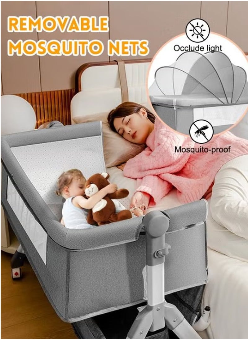 PURADAY - 4 in1 Baby Folding Crib, Portable Nursery Center Baby Bassinet Bedside Sleeper with Diaper Changing Station, Easy Folding Portable Bassinet for Toddlers Bedside Crib Infant Pack n Play Playard Toddler Large Playpen(Grey) - Image 1
