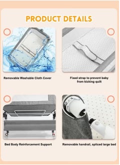 PURADAY 4 in1 Baby Folding Crib, Portable Nursery Center Baby Bassinet Bedside Sleeper with Diaper Changing Station, Easy Folding Portable Bassinet for Toddlers Bedside Crib Infant Pack n Play Playard Toddler Large Playpen(Grey)  - Image 5