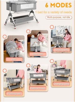 PURADAY 4 in1 Baby Folding Crib, Portable Nursery Center Baby Bassinet Bedside Sleeper with Diaper Changing Station, Easy Folding Portable Bassinet for Toddlers Bedside Crib Infant Pack n Play Playard Toddler Large Playpen(Grey)  - Image 3