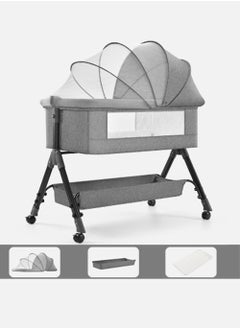 PURADAY 4 in1 Baby Folding Crib, Portable Nursery Center Baby Bassinet Bedside Sleeper with Diaper Changing Station, Easy Folding Portable Bassinet for Toddlers Bedside Crib Infant Pack n Play Playard Toddler Large Playpen(Grey)  - Image 1