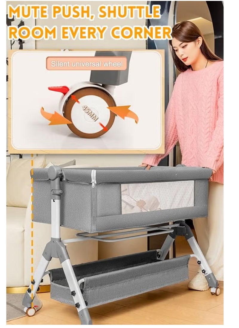 PURADAY - 4 in1 Baby Folding Crib, Portable Nursery Center Baby Bassinet Bedside Sleeper with Diaper Changing Station, Easy Folding Portable Bassinet for Toddlers Bedside Crib Infant Pack n Play Playard Toddler Large Playpen(Grey) - Image 1