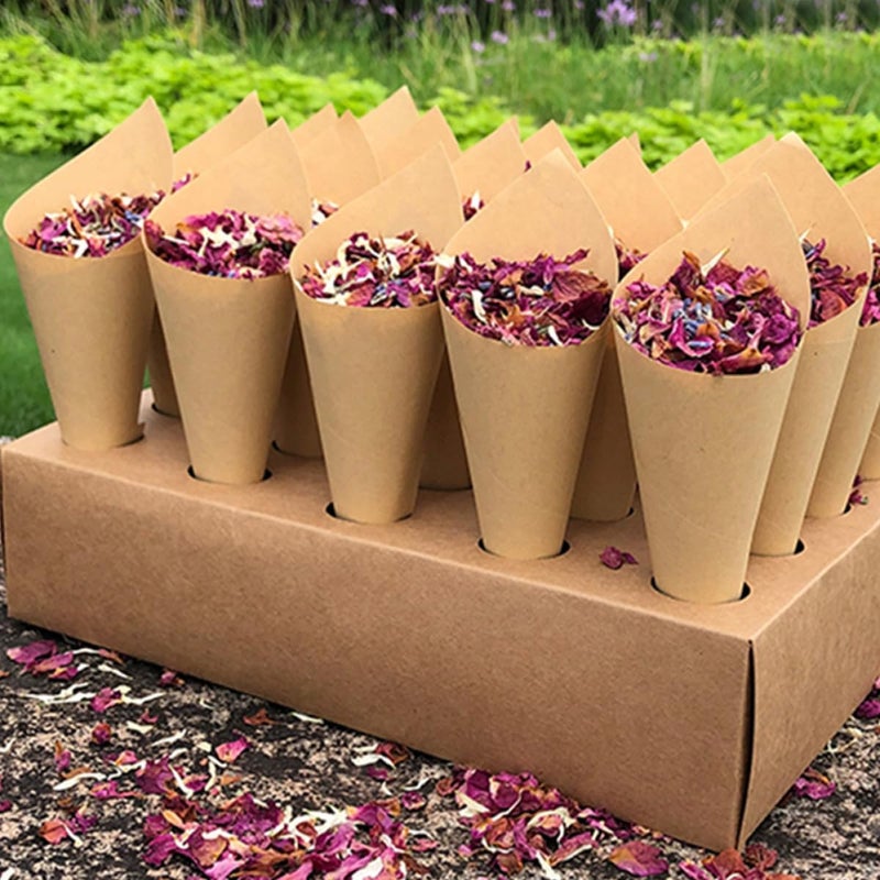 60 Pieces Natural Craft Paper Petal Cones For Wedding Confetti Party Decoration Candy Holder - Image 5