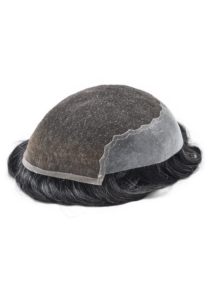 LYRICAL HAIR Mens Hair System Transparent French Lace Human Hair Mens Toupee 120% Medium Light to Medium Density (6 * 8", 1B20 1B# OFF BLACK WITH 20% SYNTHETIC GREY)  - Image 4