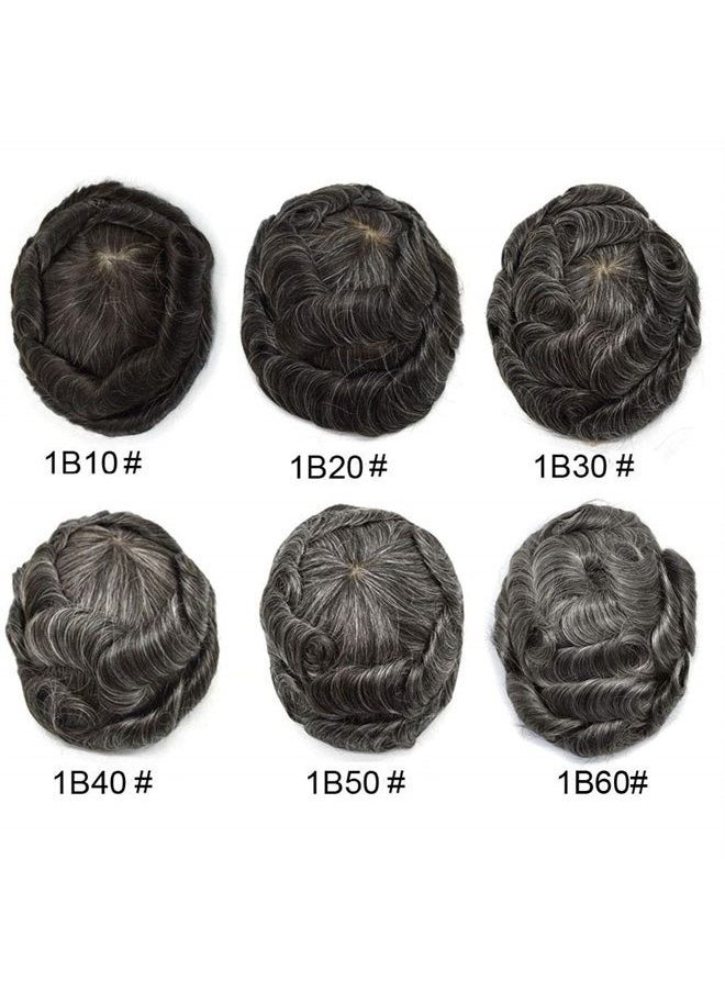 LYRICAL HAIR Mens Hair System Transparent French Lace Human Hair Mens Toupee 120% Medium Light to Medium Density (6 * 8", 1B20 1B# OFF BLACK WITH 20% SYNTHETIC GREY)  - Image 5