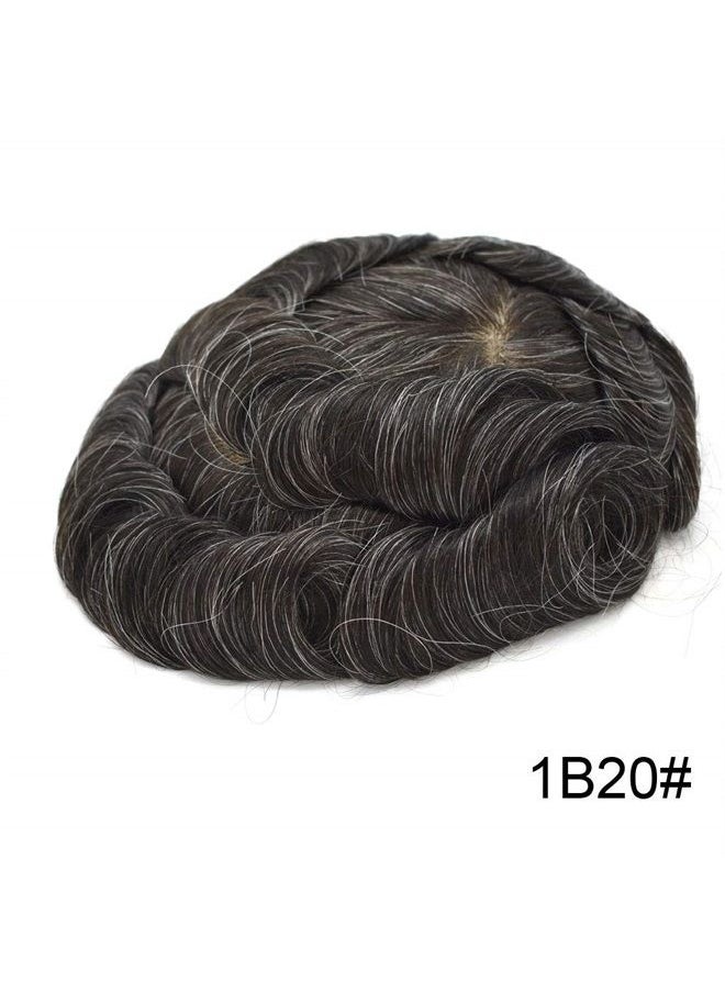 LYRICAL HAIR Mens Hair System Transparent French Lace Human Hair Mens Toupee 120% Medium Light to Medium Density (6 * 8", 1B20 1B# OFF BLACK WITH 20% SYNTHETIC GREY)  - Image 3
