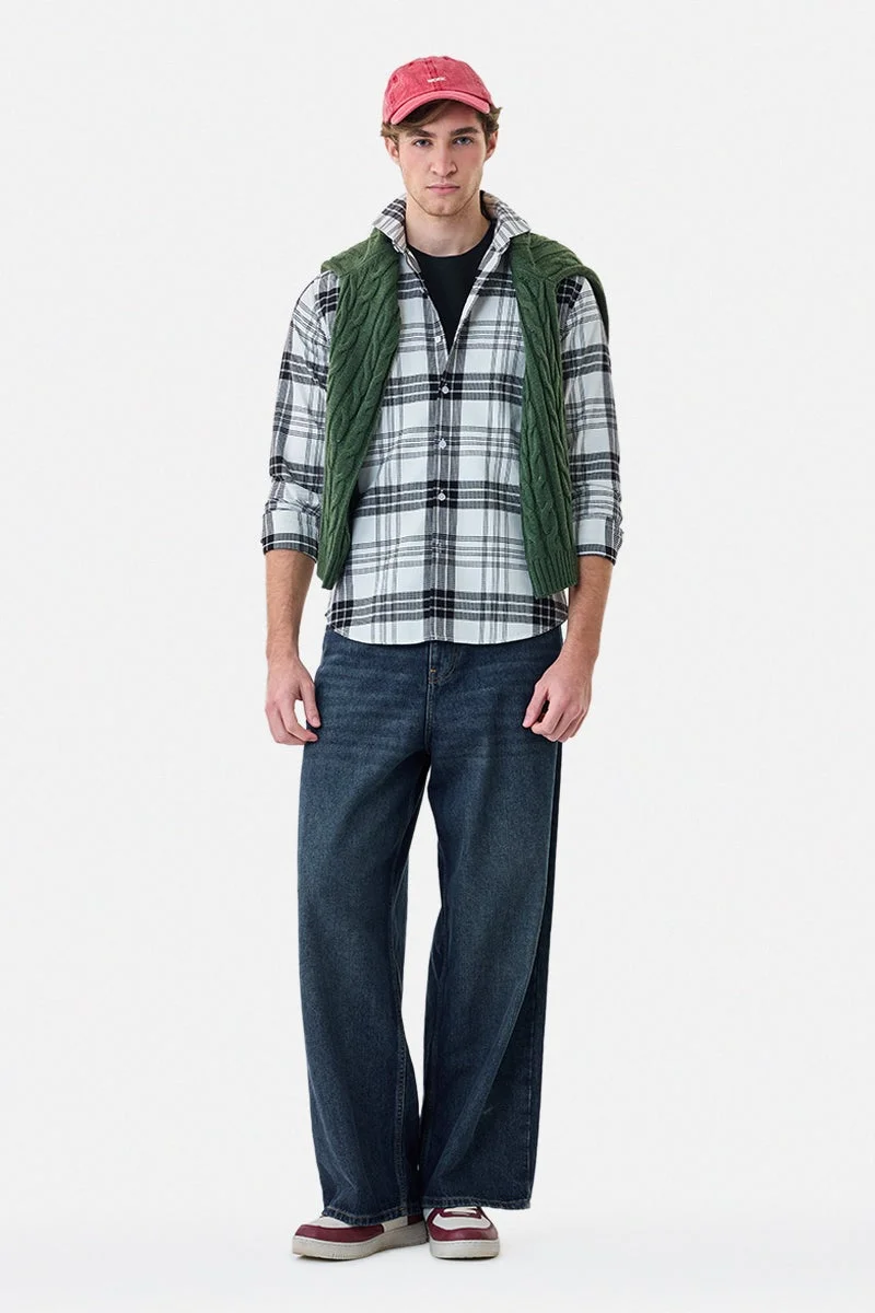 سنيتش قميص كاروهات قطن % بقصة ضيقة