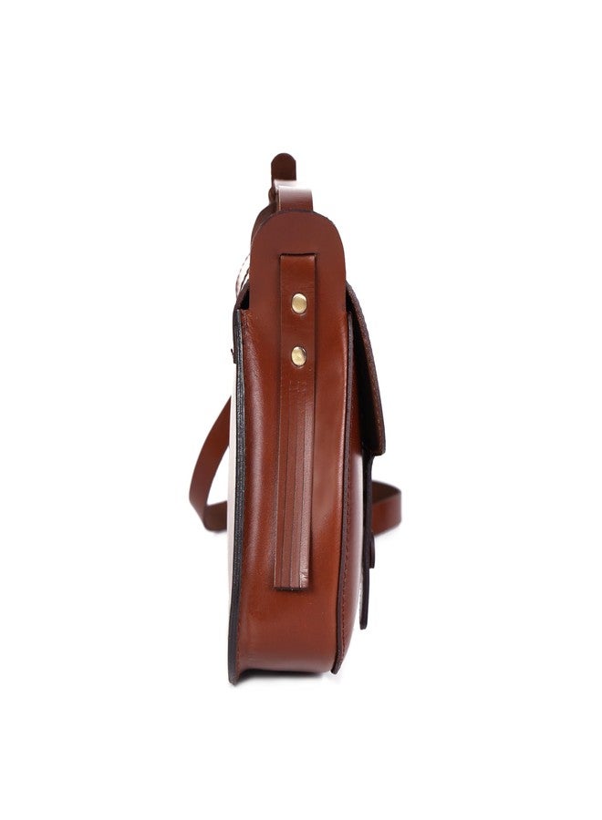 Celtic Handcrafted Full-Grain Leather Sling Bag with Hand-Stitched Detail & Adjustable Strap - Image 4