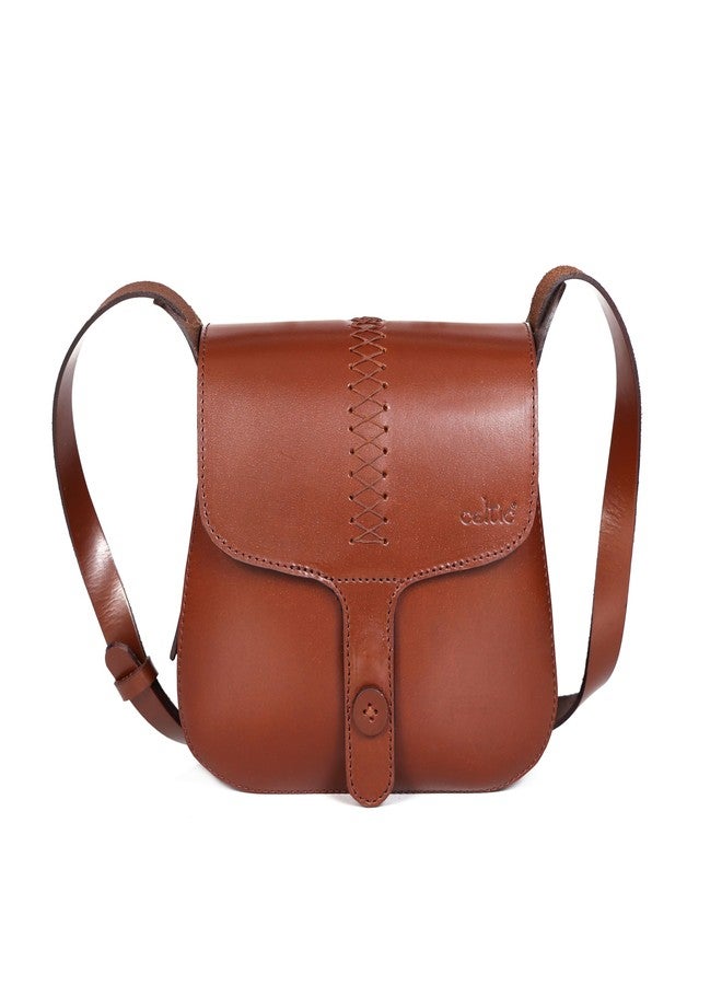 Celtic Handcrafted Full-Grain Leather Sling Bag with Hand-Stitched Detail & Adjustable Strap - Image 1