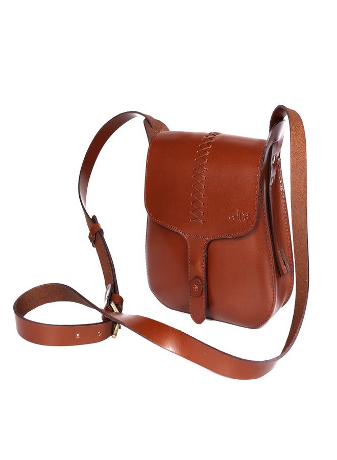 Celtic Handcrafted Full-Grain Leather Sling Bag with Hand-Stitched Detail & Adjustable Strap - Image 2