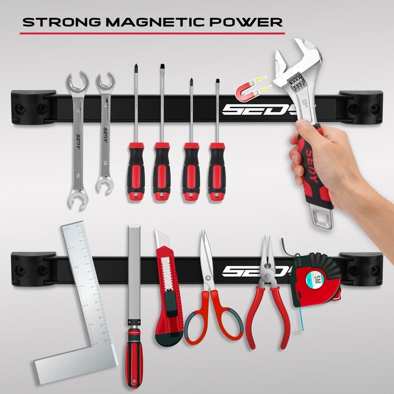 SEDY Magnetic Tool Holder Storage Organizer: 7-Piece Garage Wall Mount Rack Organization Strip Power Magnet Organizers Mounted Workbench Board Slatwall Van Hanger - Image 3