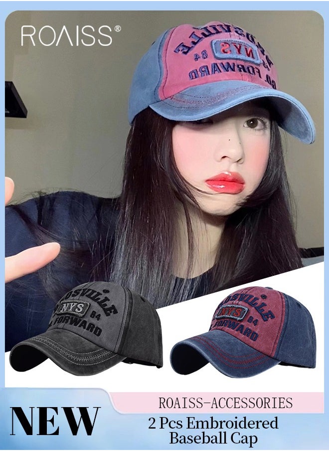 roaiss 2 Pcs Embroidered Baseball Cap for Men Women, Adjustable Cotton Sun Hat Black and Blue Red One Size  - Image 1