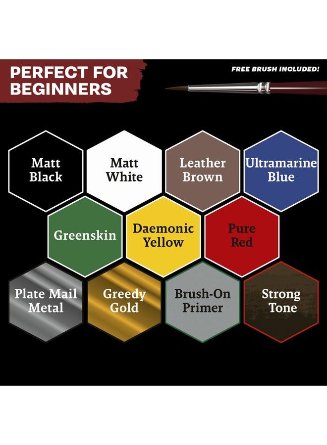 The Army Painter Warpaints Fanatic: Starter Set, 11 Paints: 7 Acrylic Paints, 2 Metallic, 1 Wash, 1 Primer to Apply with Brush, 1 Free Miniature Figure and Brush for Beginners - Image 3