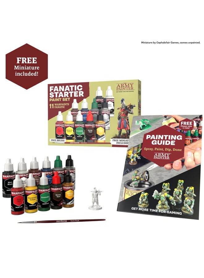 The Army Painter Warpaints Fanatic: Starter Set, 11 Paints: 7 Acrylic Paints, 2 Metallic, 1 Wash, 1 Primer to Apply with Brush, 1 Free Miniature Figure and Brush for Beginners - Image 2