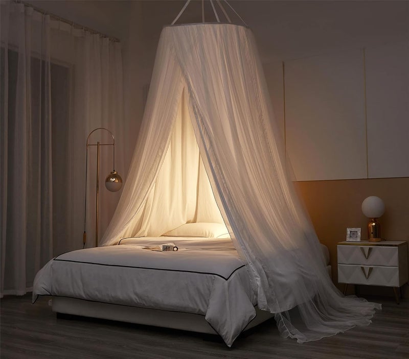 VETHIN Double Layer Princess Round Dome Canopy Bed Curtain for Girls Adults,Children Dreamy Mosquito Net,Cute Bedroom Decoration Castle Play Tent Reading Nook Canopies (Dome-White/White) - Image 5