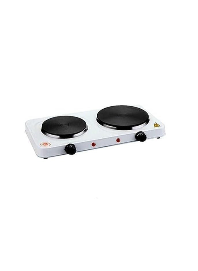 Electric cooker 2 burners Electric coil burner, iron body with spray paint Durable spiral heating element Cast iron hot plate Color: White - Image 2