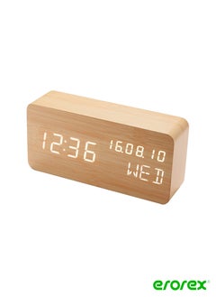 المنبه مكتب المنبه الخشبي مع التحكم الصوتي تاريخ درجة الحرارة قابل للتعديل 3 سطوع العرض LED ساعات منبه رقمية لغرفة النوم السرير