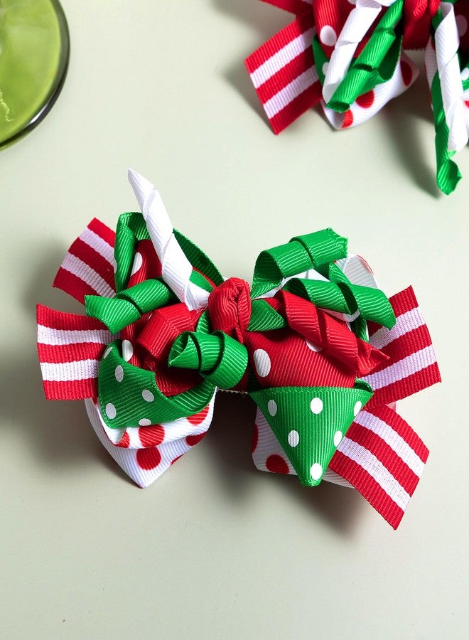 KCHIES Christmas Curly Bow Hair Clips 5'' Red White Green Ribbon Striped Cheer Bow Barrette Holiday Polka Dot Alligator Pins Toddler Girls Women Xmas Decor Accessory Gift - Image 5