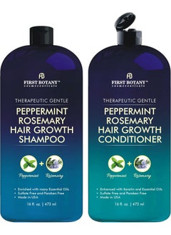 First Botany First Botany, Peppermint Rosemary Hair Regrowth and Anti Hair Loss Shampoo and Conditioner Set - Daily Hydrating, Detoxifying, Volumizing Shampoo and Fights Dandruff For Men and Women 16 fl oz x 2  - Image 1