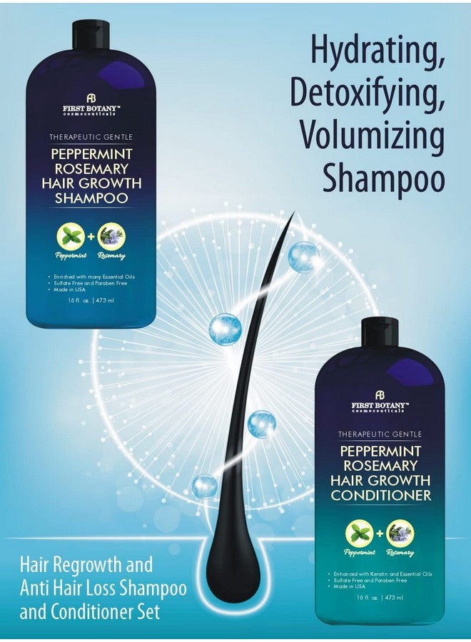 First Botany, Peppermint Rosemary Hair Regrowth and Anti Hair Loss Shampoo and Conditioner Set - Daily Hydrating, Detoxifying, Volumizing Shampoo and Fights Dandruff For Men and Women 16 fl oz x 2 - Image 4