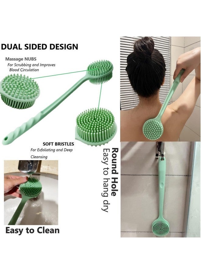 Naivete Double-Sided Shower Soft Silicone Bath Body Brush With Long Handle, (Pack Of 1, Green Colour) - Image 2