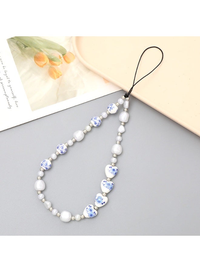 NIBEMINENT Phone Charm/ Chain Strap for Women Girls, Pearl Heart Cell Phone Case Lanyard Wrist Strap - Image 1