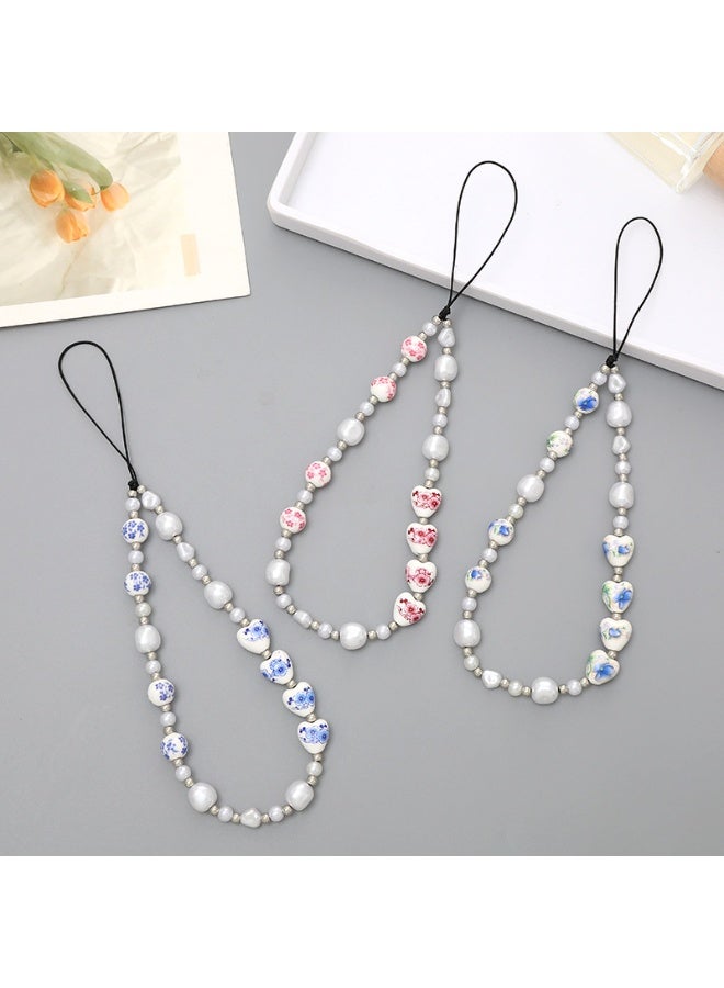 NIBEMINENT Phone Charm/ Chain Strap for Women Girls, Pearl Heart Cell Phone Case Lanyard Wrist Strap - Image 2