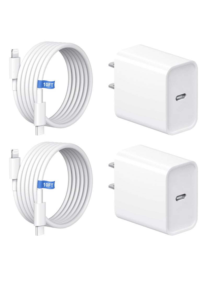 General iPhone Charger,MFi Certified,2 Pack 30W PD USB C Wall Fast Charger Adapter with 2 Pack 10FT Type C to Ligh.tning Cable Compatible for iPhone 14 13 12 11 Pro Max XR XS X  - Image 1
