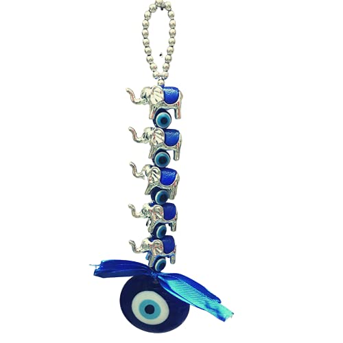 GJ Feng Shui 5 Elephant Evil Eye for Wall Car and Door Hanging for Good Luck and Prosperity| Evil Eye Hanging| Nazar Battu Evil Eye (Multicolour) - Image 1