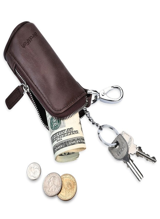 Bird&Fish Coin purse,Change purse,Coin pouch,Coin purse for women,Multi Keychain wallet,Soft Genuine Leather pouch,Coin holder,Iris wallet,Wallet chain Key pouch with Zipper Ring for men(Coffee) - Image 2