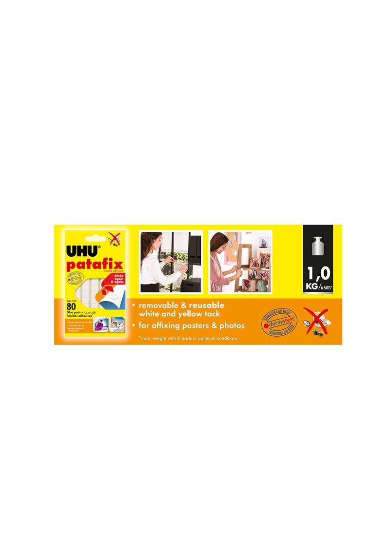 UHU - UHU PATAFIX, Removable And Reusable Adhesive Pads, Repositionable And Precut Tack, 80 Pads, Yellow - Image 1