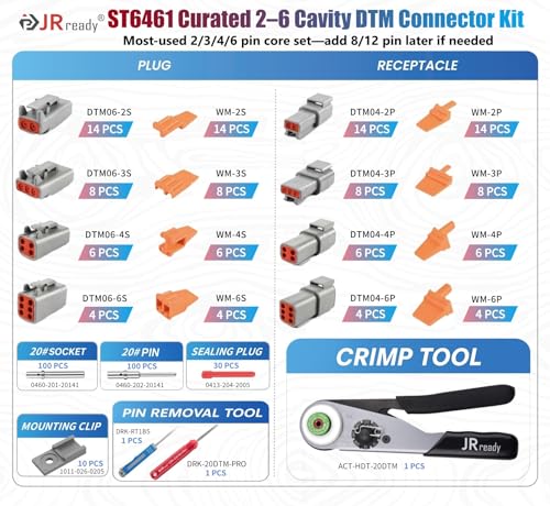 JRready ST6461 Deutsch DTM Connector and Crimping Tool Kit 2346 Pin Waterproof Wire Connectors with Size 20 Solid Contacts for 2022AWG Automotive Marine and OffRoad Wiring - Image 3