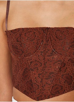 trendyol Brown Crop Lined Corset Detailed Knitted Lace Bustier TPRAW23BS00072  - Image 5